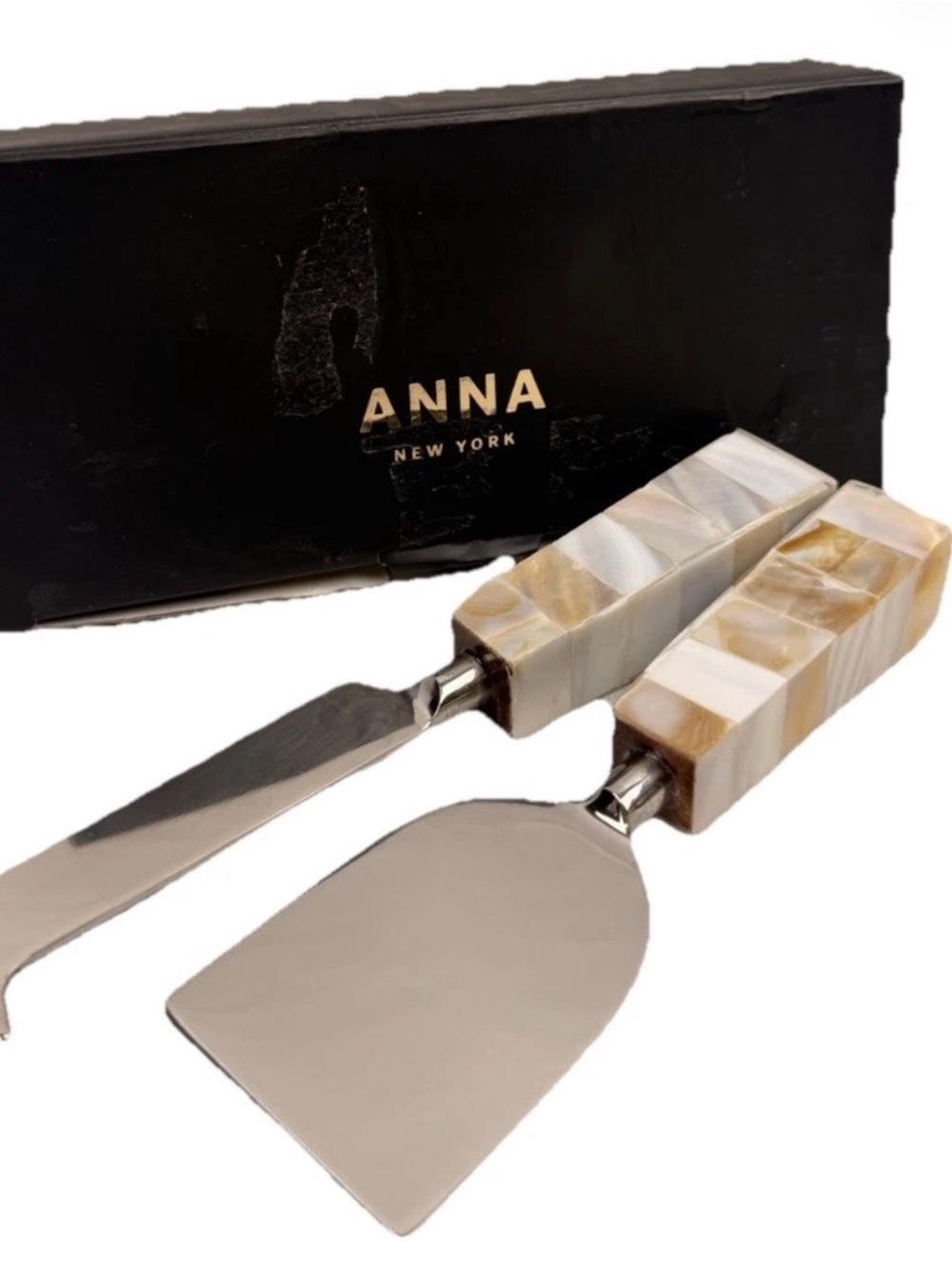 Anna Marble-Effect Cheese Knife & Spreader Set - Cream